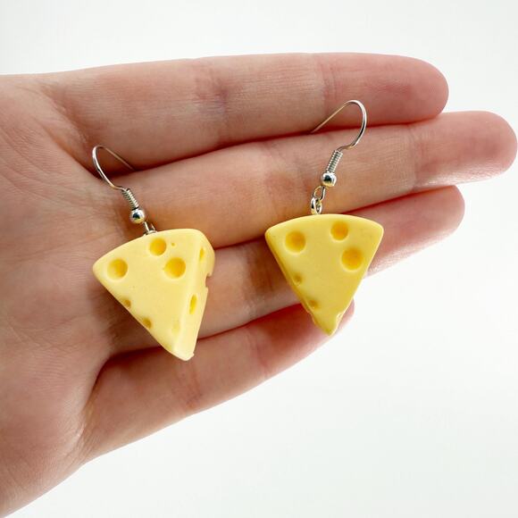 Swiss Cheese Earrings, Novelty Earrings, Imitation Food Earrings, Kitchy Earring - Picture 2 of 4
